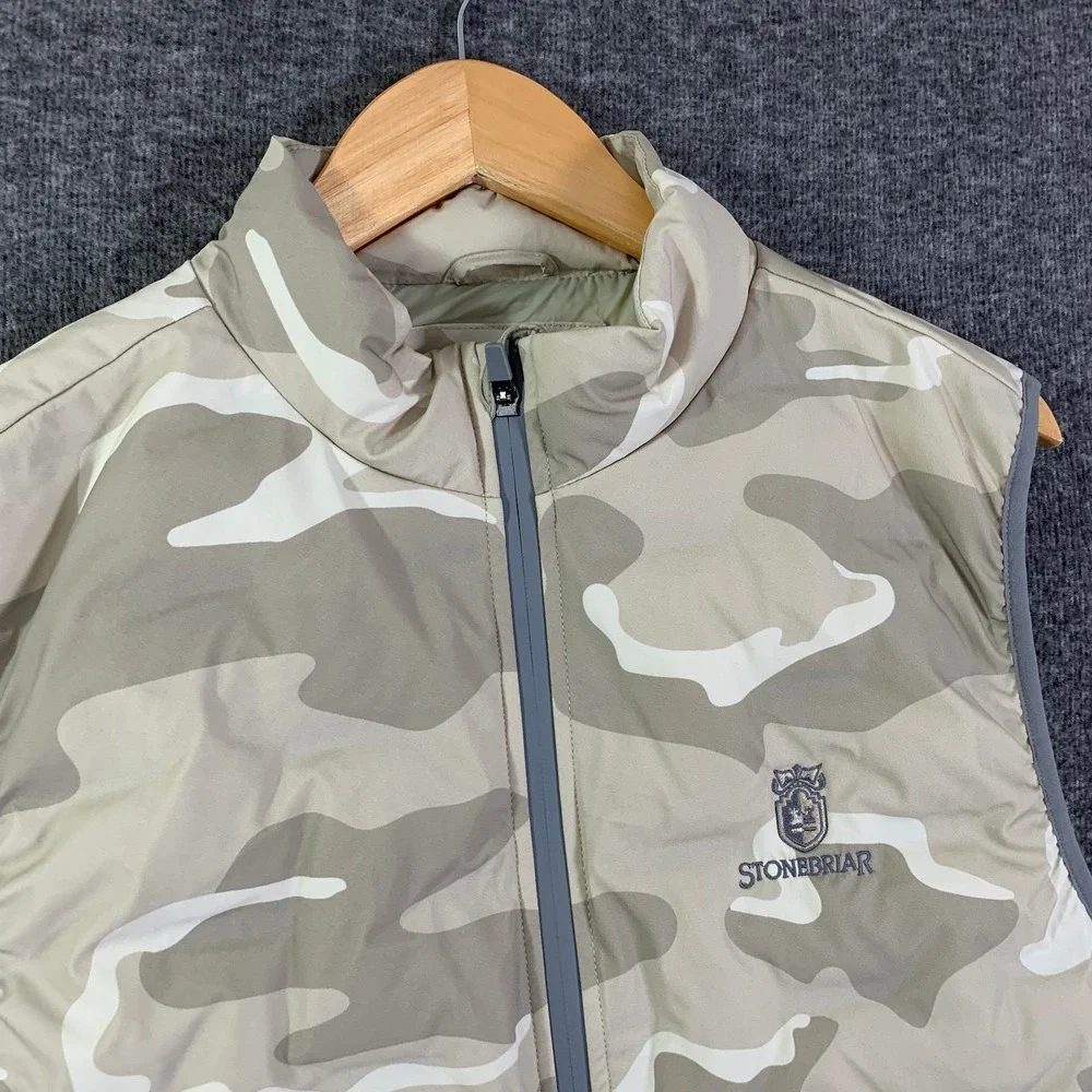 Straight Down Peak Vest Men Large Camo Goose Down Puffer Golf Performance Modern